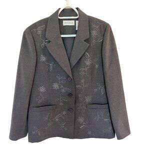 Alfred Dunner Womens Embroidered Blazer Size 10 Gray